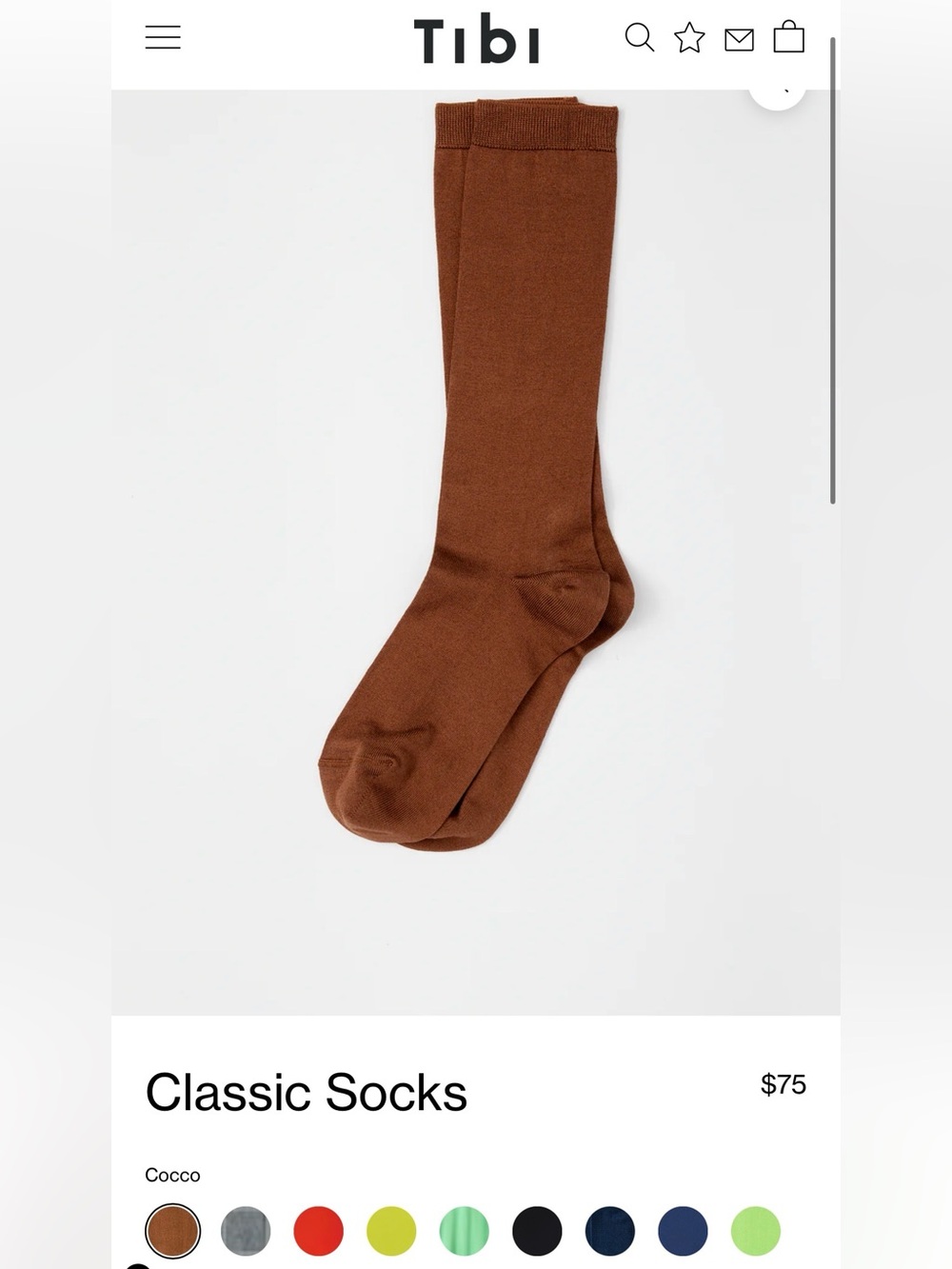 NWT $75 Tibi Cocco Brown Silk Crew Socks